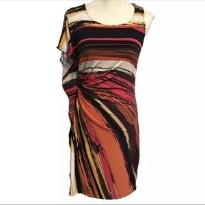 WORTHINGTON Ruffled Striped Orange Sheath Dress Women's Size SMALL